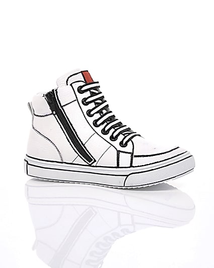 360 degree animation of product Boys white drawn-on high top trainers frame-8
