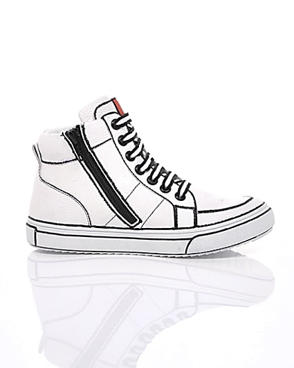 360 degree animation of product Boys white drawn-on high top trainers frame-9