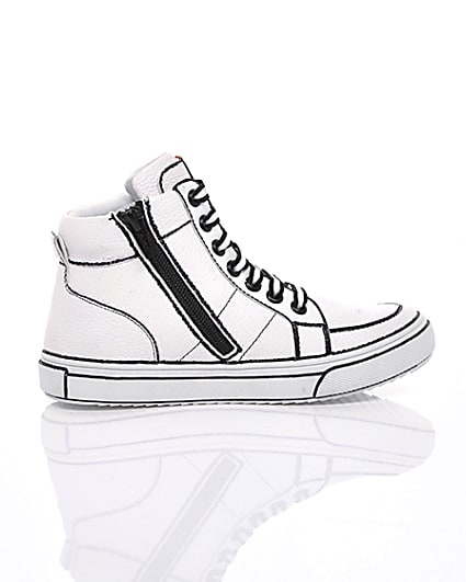 360 degree animation of product Boys white drawn-on high top trainers frame-10