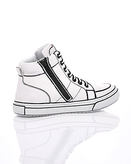 360 degree animation of product Boys white drawn-on high top trainers frame-11