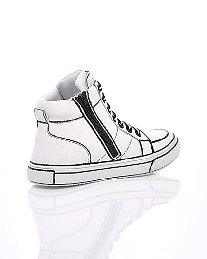 360 degree animation of product Boys white drawn-on high top trainers frame-12