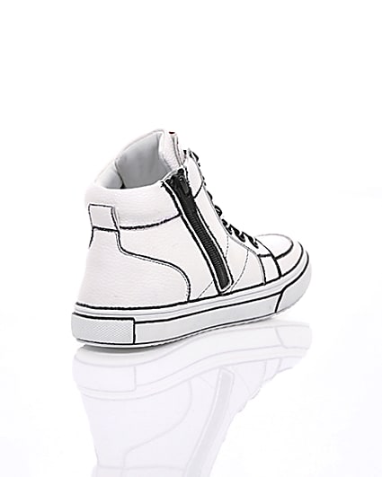 360 degree animation of product Boys white drawn-on high top trainers frame-13