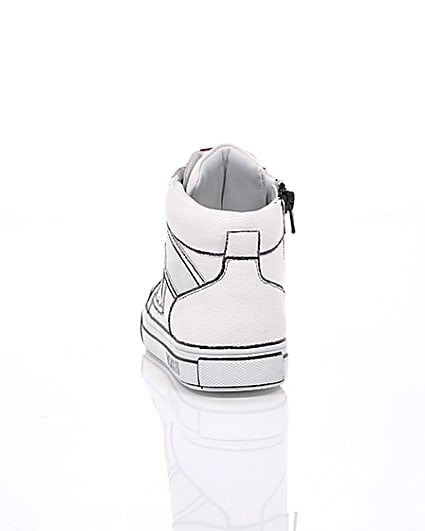 360 degree animation of product Boys white drawn-on high top trainers frame-16