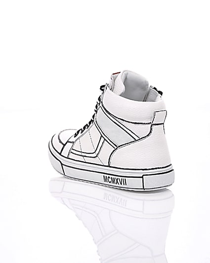360 degree animation of product Boys white drawn-on high top trainers frame-18