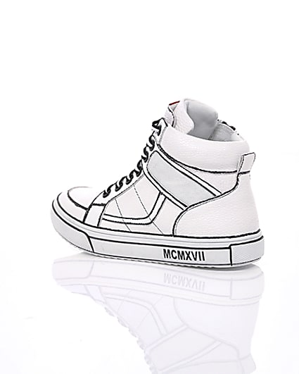 360 degree animation of product Boys white drawn-on high top trainers frame-19