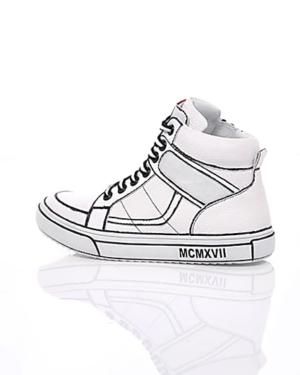 360 degree animation of product Boys white drawn-on high top trainers frame-20