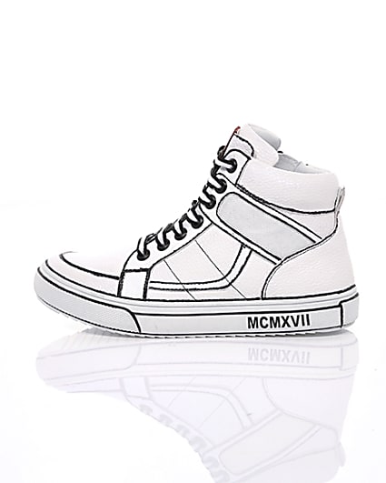 360 degree animation of product Boys white drawn-on high top trainers frame-21