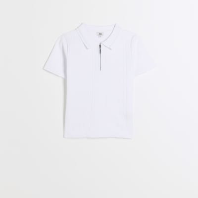 Boys white embossed polo shirt