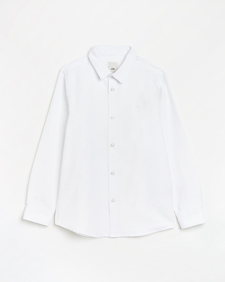 Boys white formal textured long sleeve shirt