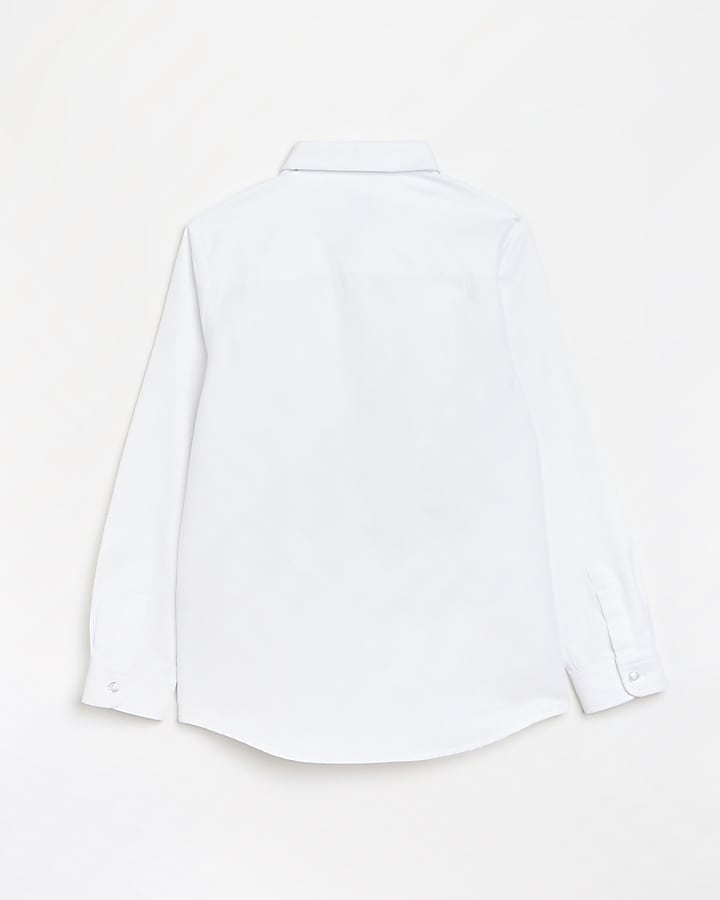 Boys white formal textured long sleeve shirt