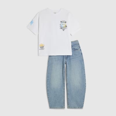 Boys White Graffiti And Jeans Set