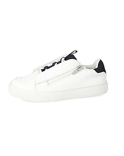 360 degree animation of product Boys white lace-up zip side trainers frame-2