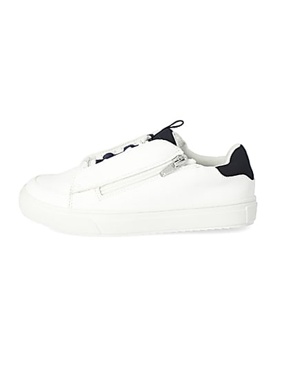 360 degree animation of product Boys white lace-up zip side trainers frame-3