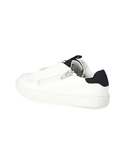 360 degree animation of product Boys white lace-up zip side trainers frame-5