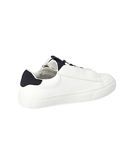 360 degree animation of product Boys white lace-up zip side trainers frame-13