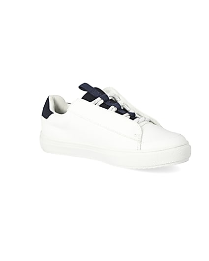 360 degree animation of product Boys white lace-up zip side trainers frame-17