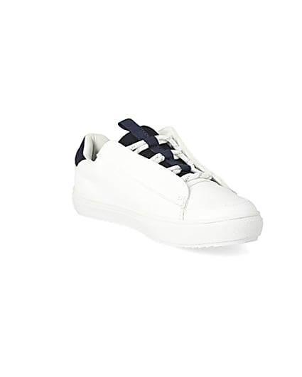360 degree animation of product Boys white lace-up zip side trainers frame-18