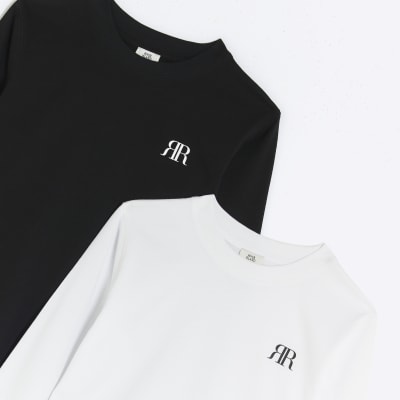 Boys white long sleeve tshirt 2 pack River Island