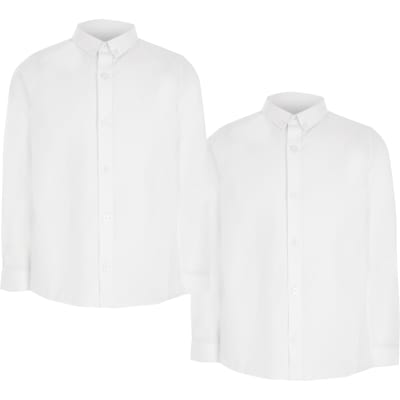 Boys white long sleeve twill shirt 2 pack | River Island