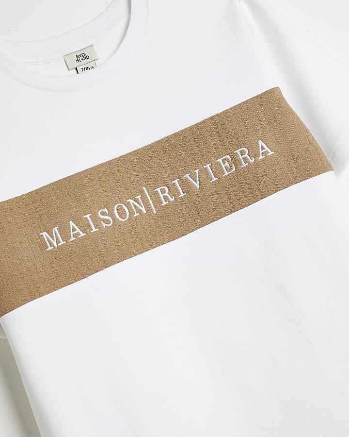 Boys White Maison Riviera Blocked T-shirt