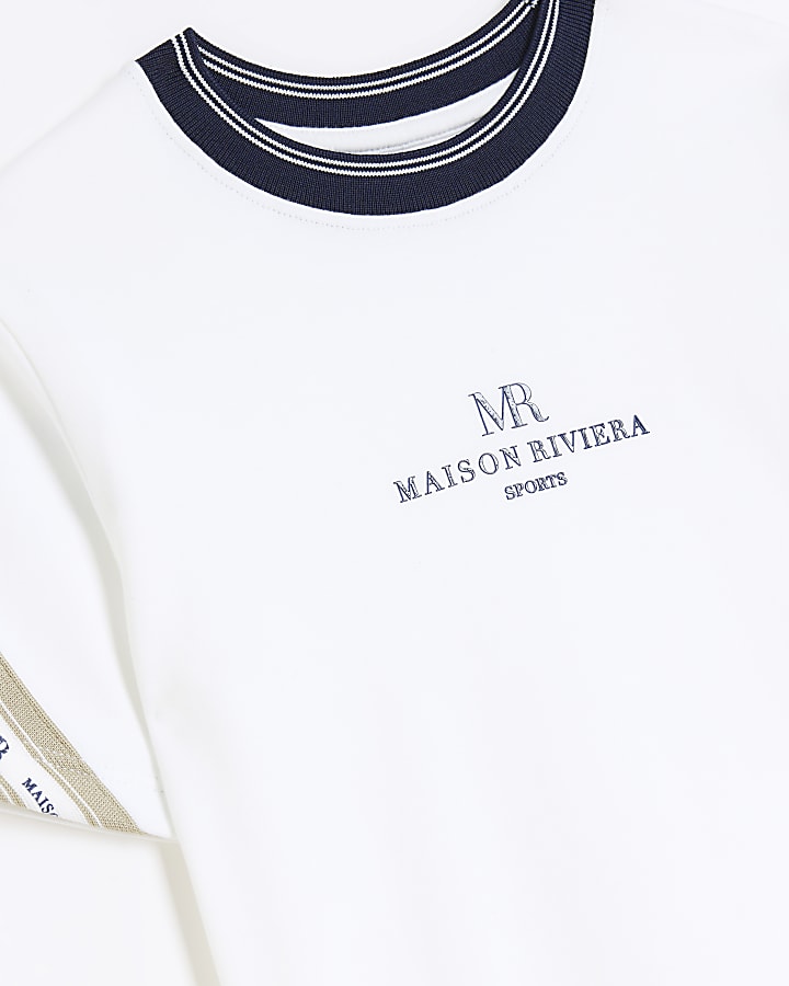 Boys white Maison Riviera taped t-shirt