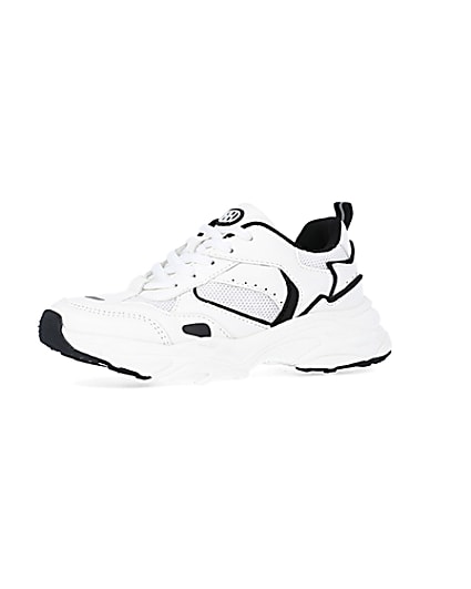 360 degree animation of product Boys White Mesh Monochrome Chunky trainers frame-1