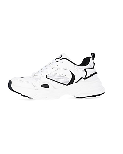 360 degree animation of product Boys White Mesh Monochrome Chunky trainers frame-2