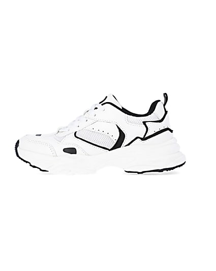 360 degree animation of product Boys White Mesh Monochrome Chunky trainers frame-3
