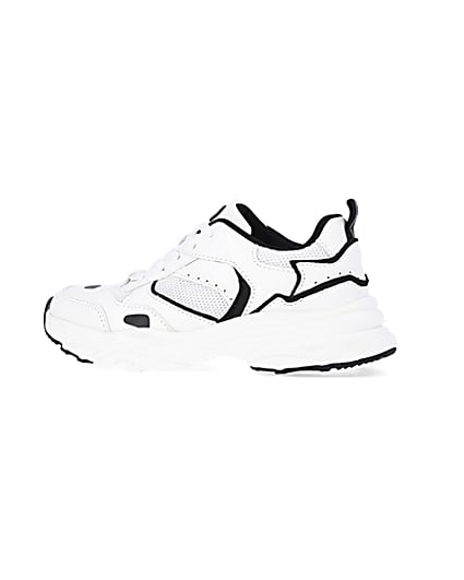 360 degree animation of product Boys White Mesh Monochrome Chunky trainers frame-4