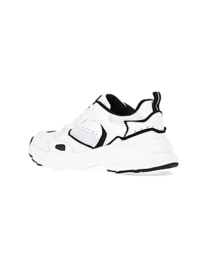 360 degree animation of product Boys White Mesh Monochrome Chunky trainers frame-5