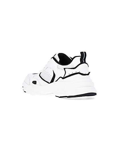 360 degree animation of product Boys White Mesh Monochrome Chunky trainers frame-6