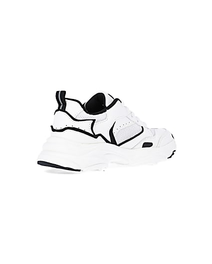 360 degree animation of product Boys White Mesh Monochrome Chunky trainers frame-12
