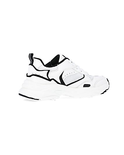 360 degree animation of product Boys White Mesh Monochrome Chunky trainers frame-13