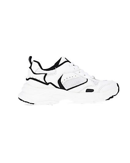 360 degree animation of product Boys White Mesh Monochrome Chunky trainers frame-14