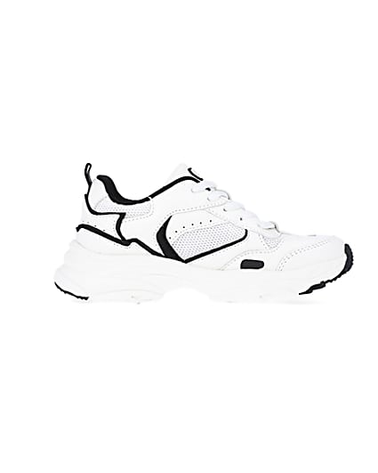 360 degree animation of product Boys White Mesh Monochrome Chunky trainers frame-15