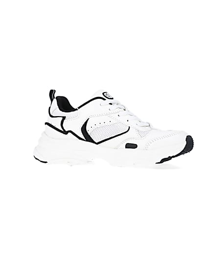 360 degree animation of product Boys White Mesh Monochrome Chunky trainers frame-16