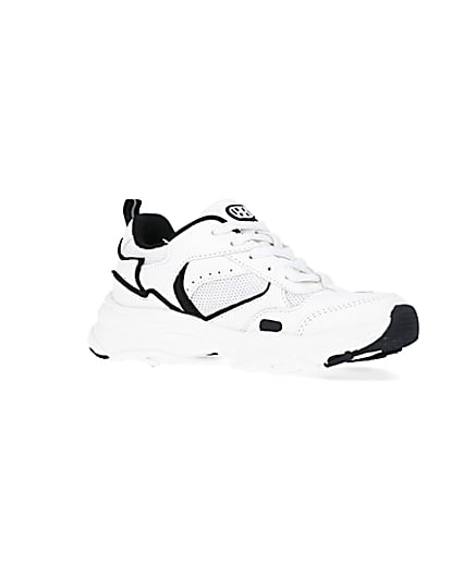 360 degree animation of product Boys White Mesh Monochrome Chunky trainers frame-17