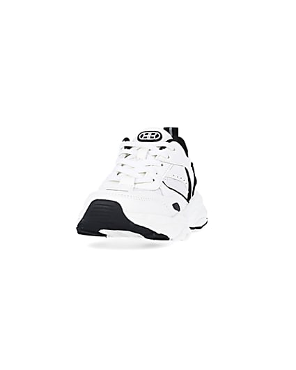 360 degree animation of product Boys White Mesh Monochrome Chunky trainers frame-22