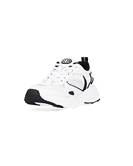 360 degree animation of product Boys White Mesh Monochrome Chunky trainers frame-23