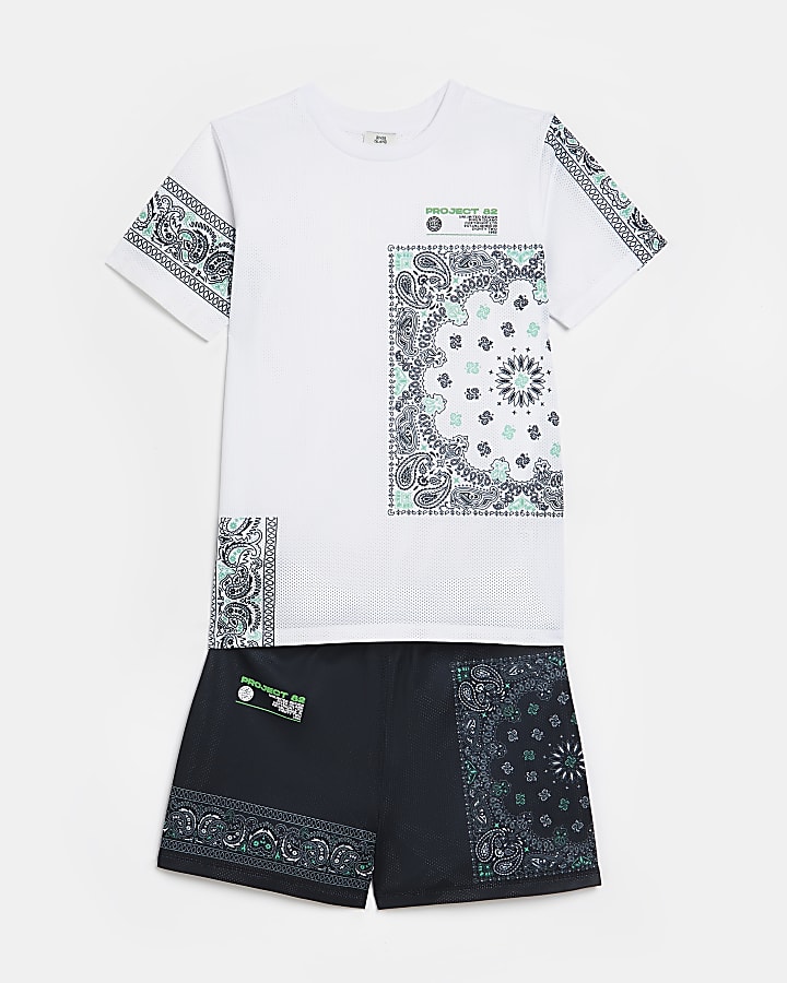 Boys white paisley mesh t-shirt and shorts
