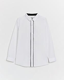 Boys White Piped Formal long sleeve Shirt
