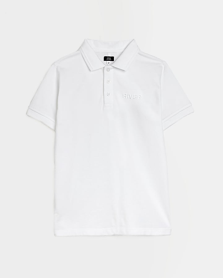 Boys white pique short sleeve polo shirt