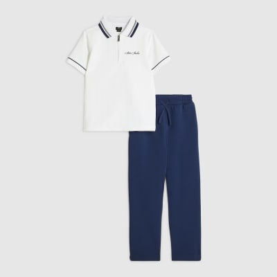 Boys White Polo Shirt And Joggers Set