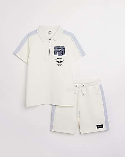 Boys white polo shirt and shorts set