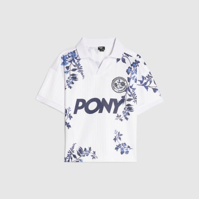 Boys White Pony Floral Polo Shirt