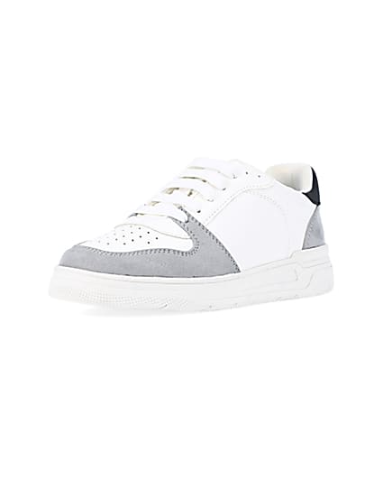 360 degree animation of product boys white Pu colour block trainers frame-0