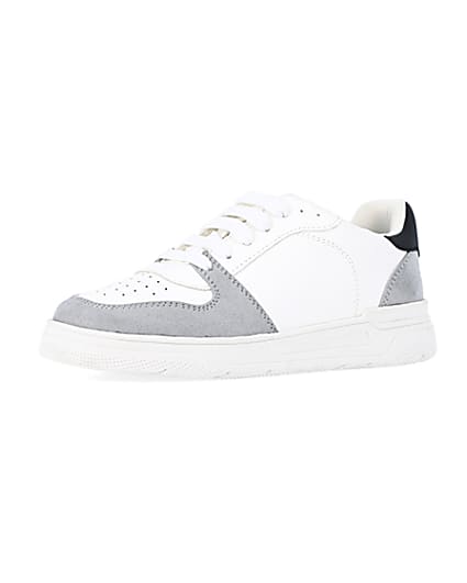 360 degree animation of product boys white Pu colour block trainers frame-1
