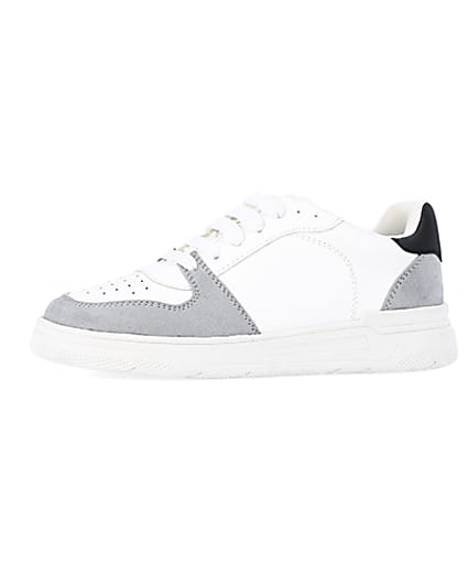 360 degree animation of product boys white Pu colour block trainers frame-2