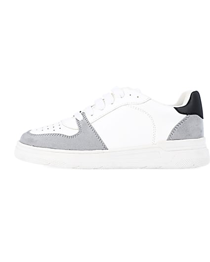 360 degree animation of product boys white Pu colour block trainers frame-3