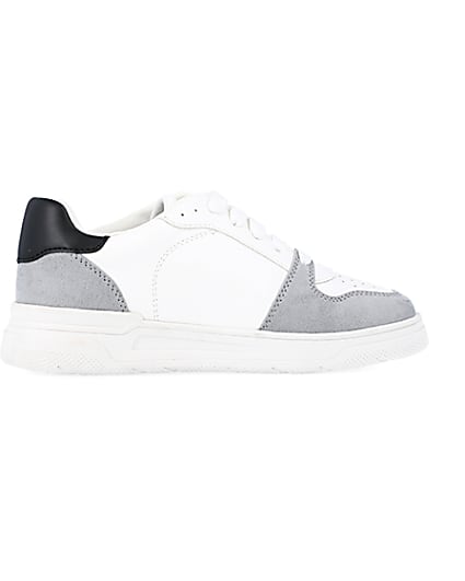 360 degree animation of product boys white Pu colour block trainers frame-14